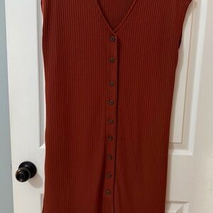 Womens Rib-Knit Button-Front Shift Dress